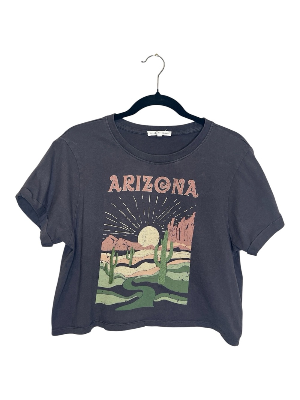 Arizona Western Embroidered Cactus Cropped Tee size Medium